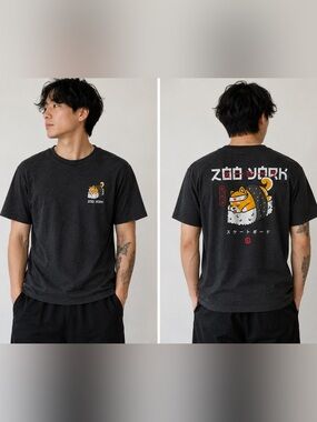 Zoo York Graphic T-Shirt Sushi Shiba Inu Japanese Skate Tee Charcoal Gray Size L
